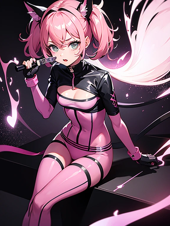 pale skin,dark风,wearing leg rings,pink hair,Abstinence,dark,stick out your tongue,camel toe