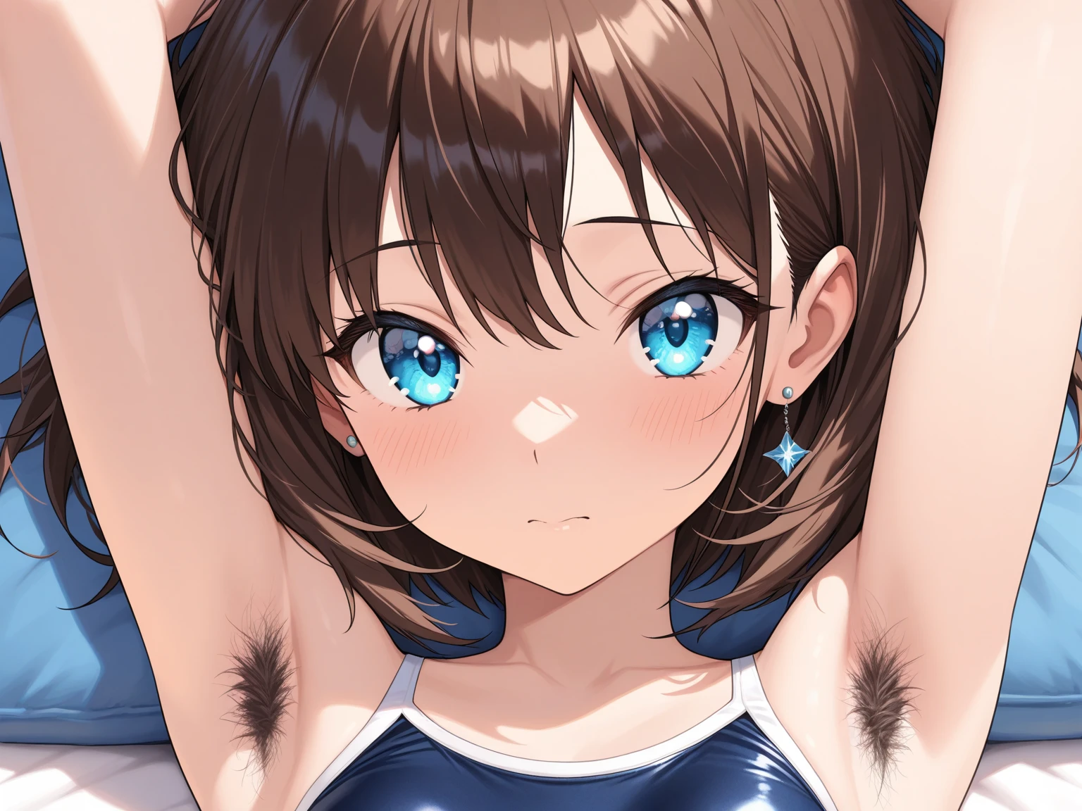 1 woman, alone, 8k, masterpiece,, Masterpiece, 8ก, (big breasts:1.5), Cute face, , look at the audience., Stationary face , (nipple:1.6), (hairy:1.7), (piercing nipple:1.3)