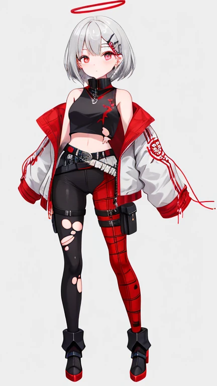 a 3D animated character,1girl, Her decked out in an big red themed ensemble,complete with a hoodie adorned, Her laid-back demeanor contrasts with the vibrant,demon accessories, ((on an red background)), array of tattoos, masterpiece,best quality,