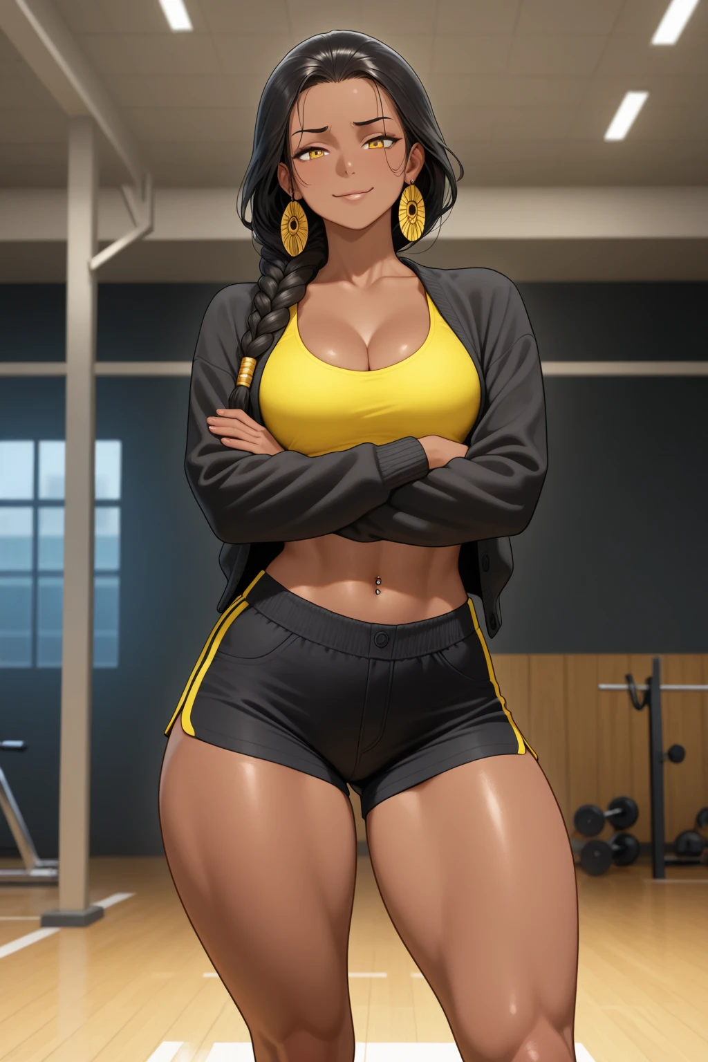 1girl,masterpiece,best quality,(8k, best quality, masterpiece:1.2), (ultra-detailed:1.2),ultra quality, high quality, beautiful detailed glow,film Reflection,((smooth texture:0.75, realistic texture:0.65, realistic:1.1, Anime CG style)),
((from front,front face)),
((Voluptuous,glamorous,Leggy,Tall,hanging breasts,1 grandma)),
(spread legs:1.2),(arms behind back:1.2),
Detailed beautiful eyes,looking at viewer,
(embarrassed,blush:1.1),
(thong:1.4),cameltoe,Long Sleeves Volley Uniform,sports shoes,tight clothes,volleyball knee supporter,thighhighs,
perfect nipple, extremely detailed nipple, round areola,(public hair:1.7),(((Pubic hair shows through))),(thong under public hair),
(in gym school),