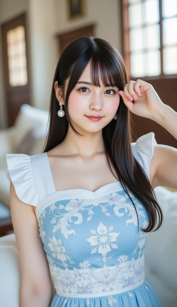 (Realistic, Photorealistic: 1.37), Incredibly Ridiculous, (Insanely Detailed: 1.3), 8K, (Masterpiece), (Best Quality: 1.4), (Ultra High Definition: 1.2), (RAW Photo: 1.2), Ultra Detailed Backgrounds, (Unity 8k Wallpaper), Nogizaka Musume One, Totally Cute, ((((Bishojo: 1.35)))), ((15yo:1.4)))), ( Chiemsee Tracht), exquisitely detailed and beautiful face and eyes and skin, detailed black shining hair, big breasts, delicate and beautiful soft fabric chiem sheet racht, smiling at camera, cowboy shot, Lake Geneva landscape of Chillon Castle, professional lighting