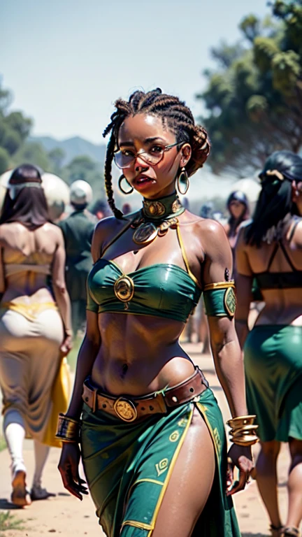 nsfw, bondage costume green, sexy african girl, seduce, vibrant, Indoor sports facility