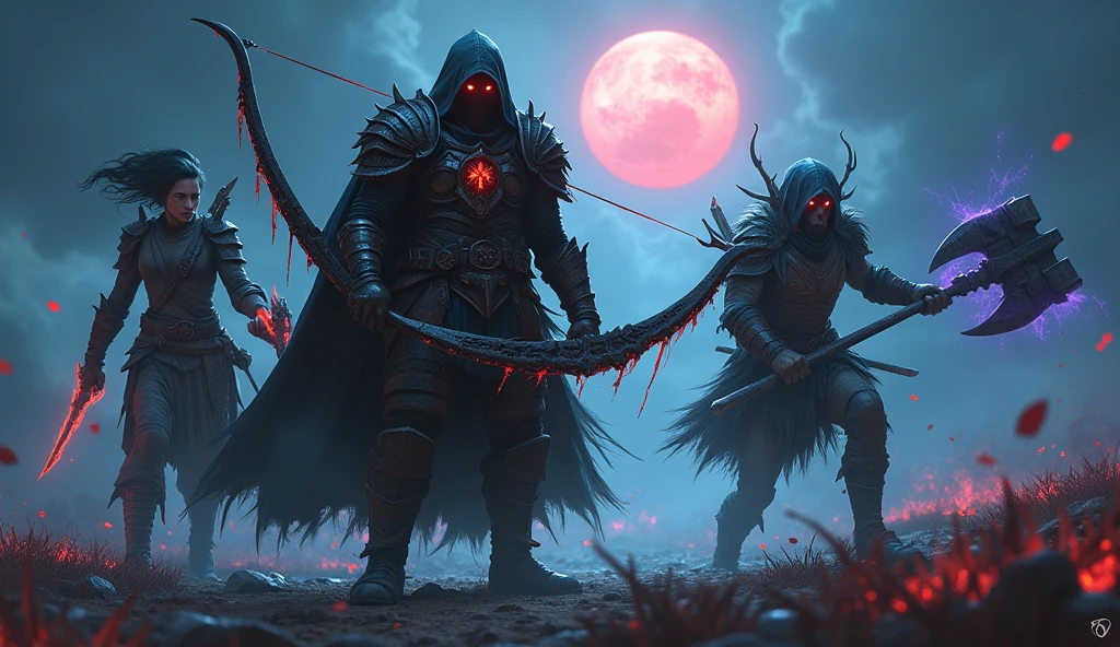 (((tribal style))), (((bloodborne style))), standing in a magic swamp, (((red particles))) flying around, (((intricate details)), hdr, ((intricate, hyperdetailed details)), cinematic photo, vignette, (redshift style), realistic proportions, highres, absurds, cinematic lighting, bloody moon, mist, dark, macabre, dark, monster lurking, bacamarte in hand, cutlass in hand, 8k resolution, illuminated front, HDR, sunrise, RAW photo, Nikon 85mm, award-winning, extremely detailed, (bright red particles), ((action pose))