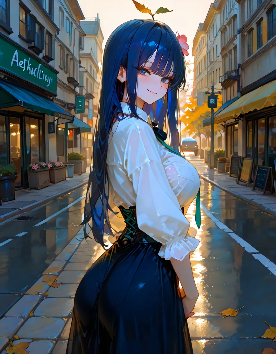 1 girl, alone, Laura S. Alceid (long dark blue hair, Ponytail and side van, ), (Inspired by the trail of cold steel) In a school dress showing off her panties, blush、