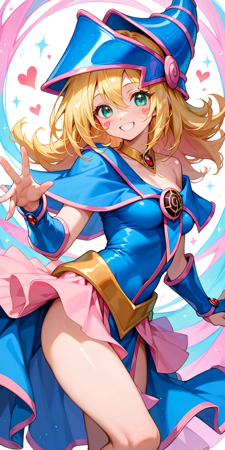 Black Magician Girl、super breasts、thick thighs、blonde hair、magic circle、8K, 4k, highest quality, High resolution: 1.2),winking、One breast exposed、cute anime face、Pink blush on cheeks、noise removal、Leotard that bites into、have a cane、Hold your cane、Rear view、Turning around、full body portrait、T-back that digs into your butt