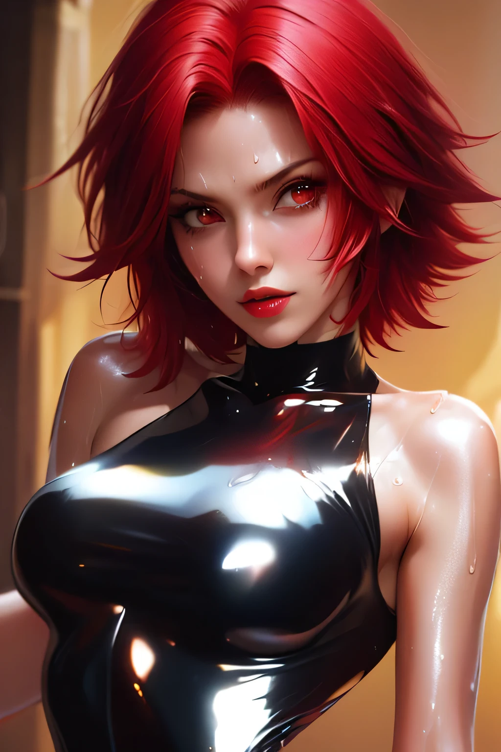 { 1woman and 1man, Having (SEX:1.6) ,At the disco club lounge, Indoor, Night, cyberpunk theme }, { The girl is (sitting in the couch, Spread legs:1.2), (A guy is rubbing his thick bulge on a girl:1.3), ((Seen from above)) }, { (masutepiece:1.3), (Best Quality:1.3), (photographrealistic:1.9), (8K resolution:1.3) }, { Shallow depth of field, (godrays:0), (neon colored side lights:1.6), (Soft Diffuse Lighting:1.8), (lowkey:1.6) }, { that woman is beautiful, 32years old,, (Mouth open, Tongue out:0), (Smiling:1.2), ((wide eyed:0), (Shiny skin:1.4), (Slender body:1.6), tiny chest, (Tight abs), (red messy short hair:1.6) }, { Wearing, (Full body tights) }　covered in cloudy white liquid