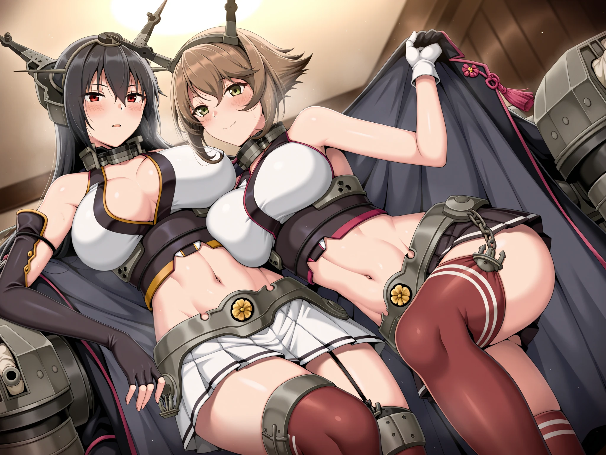 ((masterpiece)), ((best quality)), (ultra-detailed), ((kawaii)), cute, (lovely), ((sexy)), (ero), ((extremely detailed)), 4K, (8K), best quality, (beautiful), anime style, dynamic angle, ((looking from below)), character focus, tentacle pit, ((2girls, 2 cute girls)), underwear, hyper cute face, beautiful light brown hair, beautiful black eyes, ((beautiful eyes)), large breast, ashamed, blush, ((tentacle bound wrists, tentacle bound arms, tentacle bound legs, tentacles, tentacles sex vaginal)), sweat, shiny-glistening, gleaming