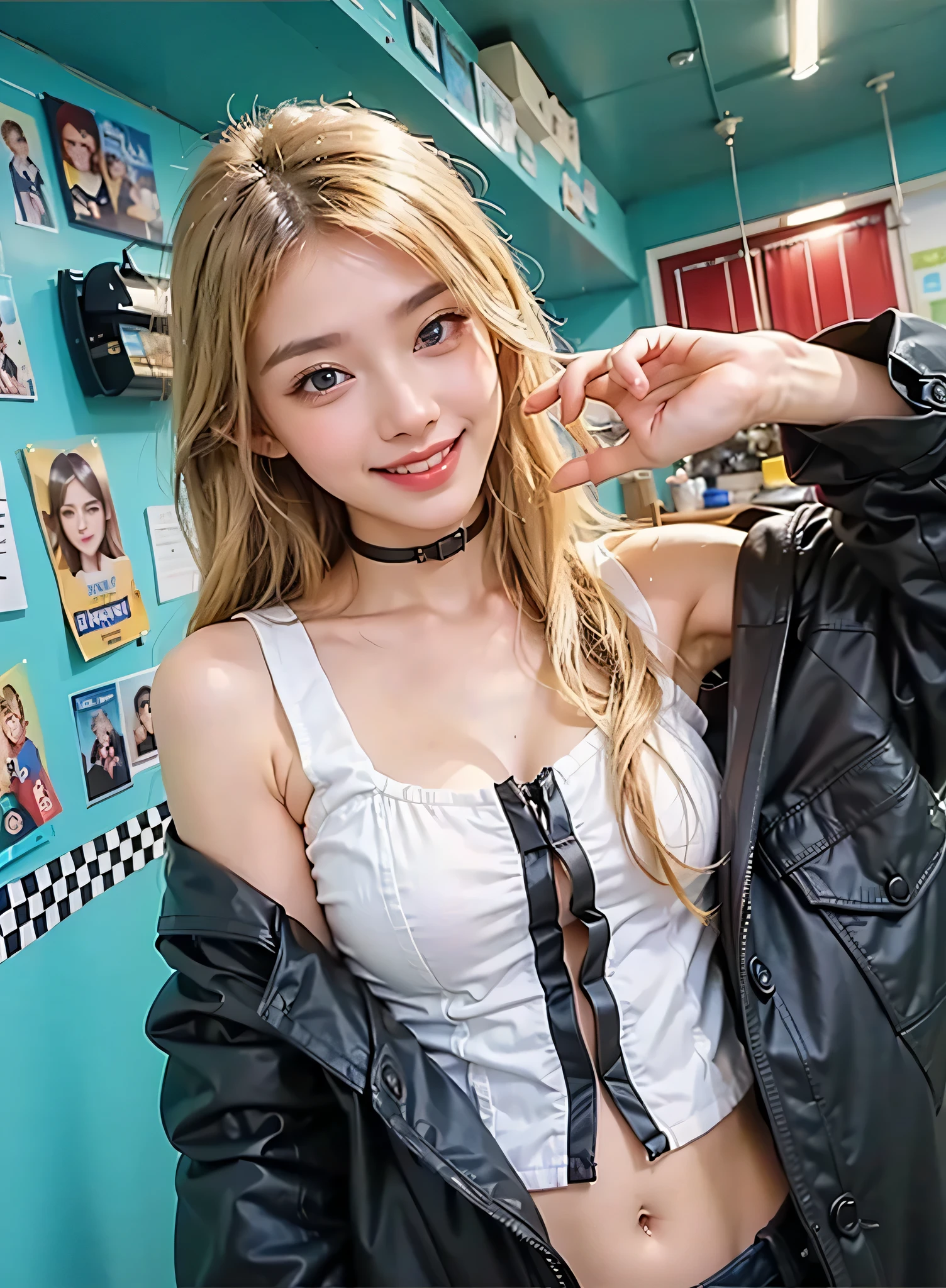 Highest quality,master piece,incredibly absurdres,high resolution,lens flare,a girl, one girl,solo focus,alone,full body,perfect anatomy,8k,a girl, one girl,solo focus,alone,master piece,by famous artist,a girl, one girl,solo focus,alone,4K,8k,raw photo,full body,standing,bloom,Japanese women,23 years old、Gal,Shibuya-kei、Fair skin,h cup bust,Beautiful woman,smile,teeth,long blonde hair,one girl,mini skirt,standing.The background is the floor of a nightclub.,Woman dancing on the floor、She's wiggling her hips a little.、Arms Up Lighting、one girl