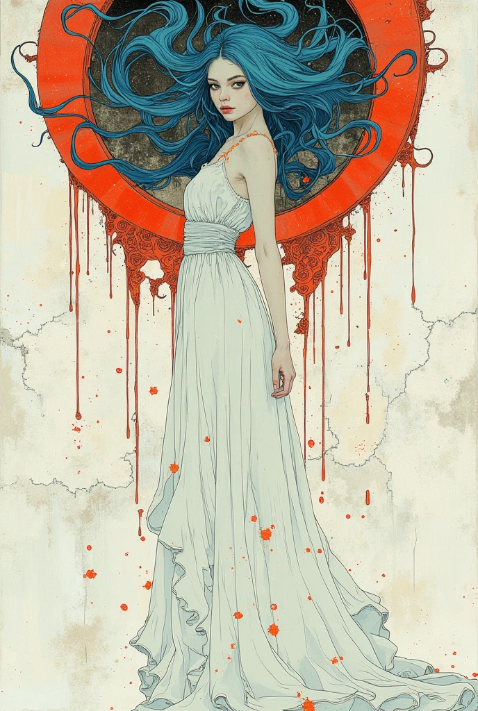 a painting of a woman with long red hair and butterflies, an ultrafine detailed painting by Kelly McKernan, tumblr, magical realism, brittney lee, anime art nouveau cosmic display, julie dillon, a beautiful artwork illustration, laurie greasley and james jean, dreamy illustration, dreaming of outer space, goddess of space and time, lunar goddess, floating in the universe