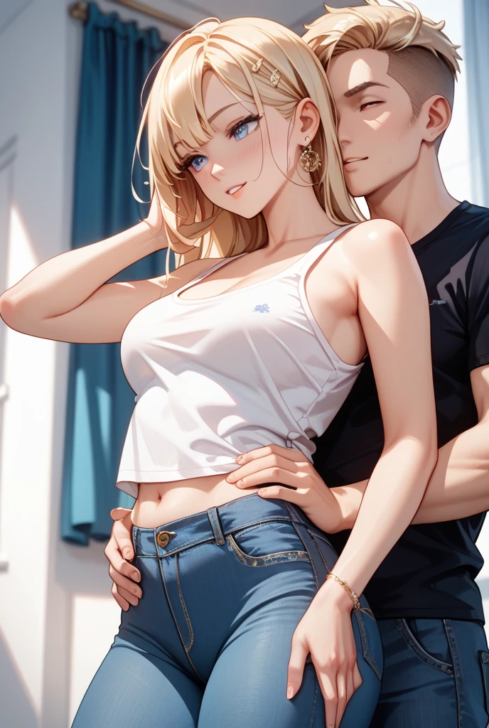 masterpiece, high quality, High resolution, super detailed, perfect anatomy, handsome boy, beautiful eyes, fine eyes, beautiful girl,((((1 boy and 1 girl)))),((couple)), duo, hetero, nsfw, looking away, a boy hugs a girl