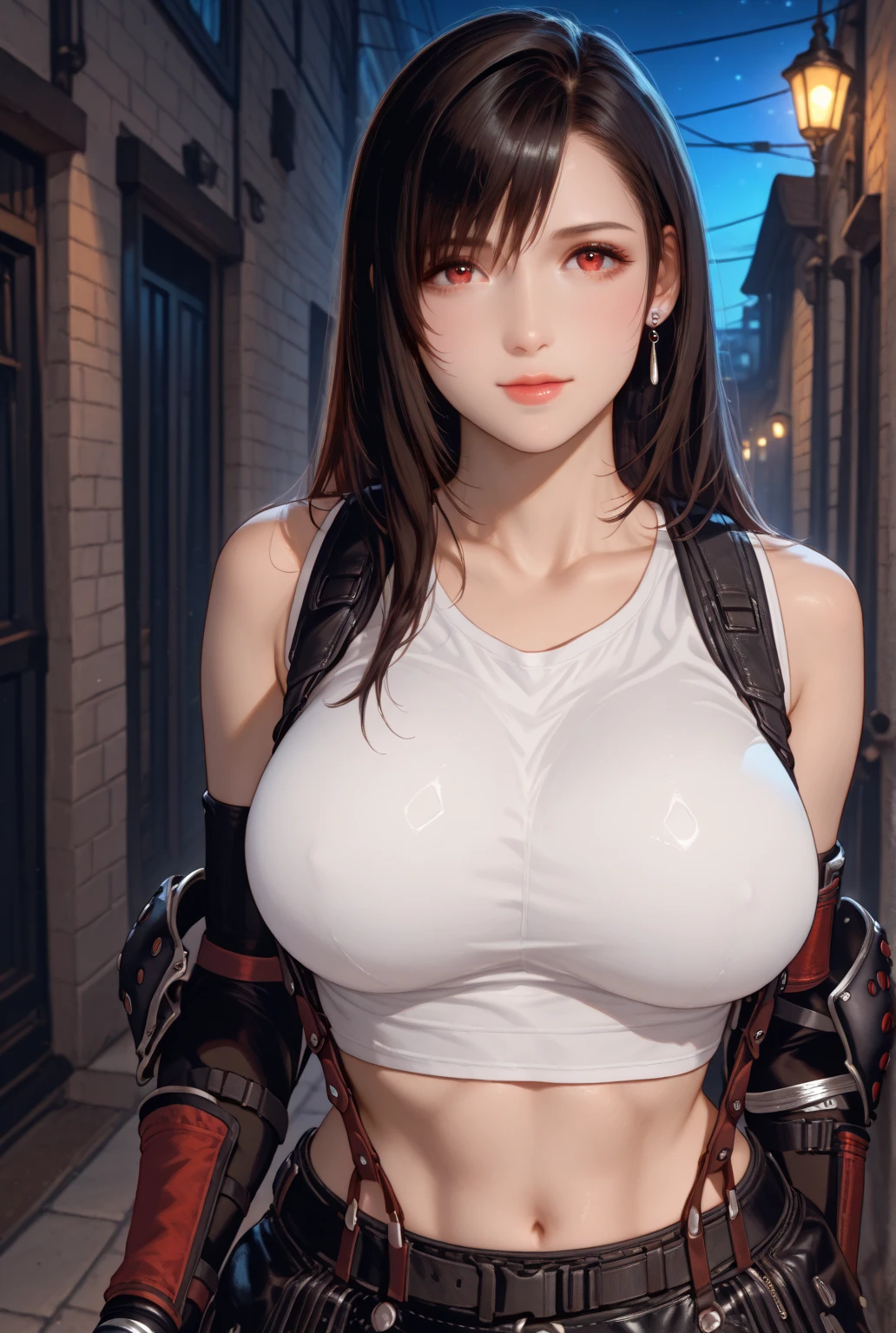 Solo, stand up straight, black hair, physically-based rendering, Unreal Engine 5 Render, (muscular body shape),(very huge fake breast:1.5), 11 line abs, big Hips, ((/beautiful cyborg woman,red Mecha cyborg girl,battle mode,cleavage,Sexy Bikini mecha armored,/white Mecha body girl,guard arms,gloves:1.5)), (close up upper body), (wet sweaty skin,oily bodyskin,clean skin), beauty model, 4K Resolution.