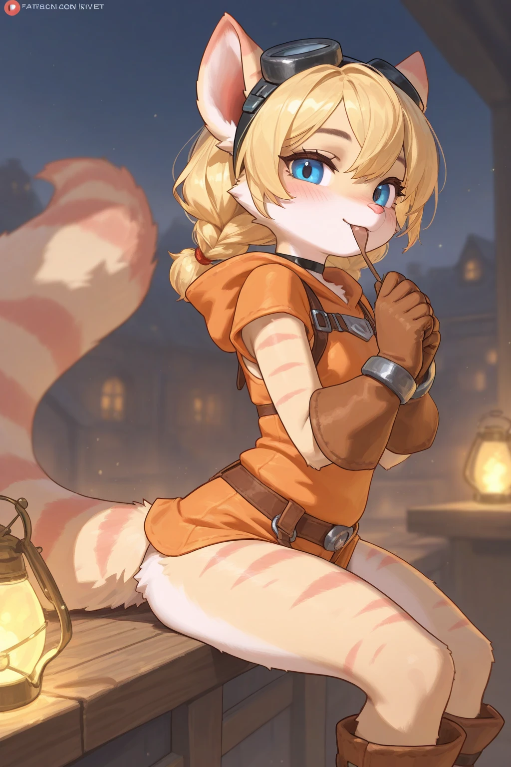 boy, cat, furry, bodyfur, bra, bottomless, gloves, boots, goggle