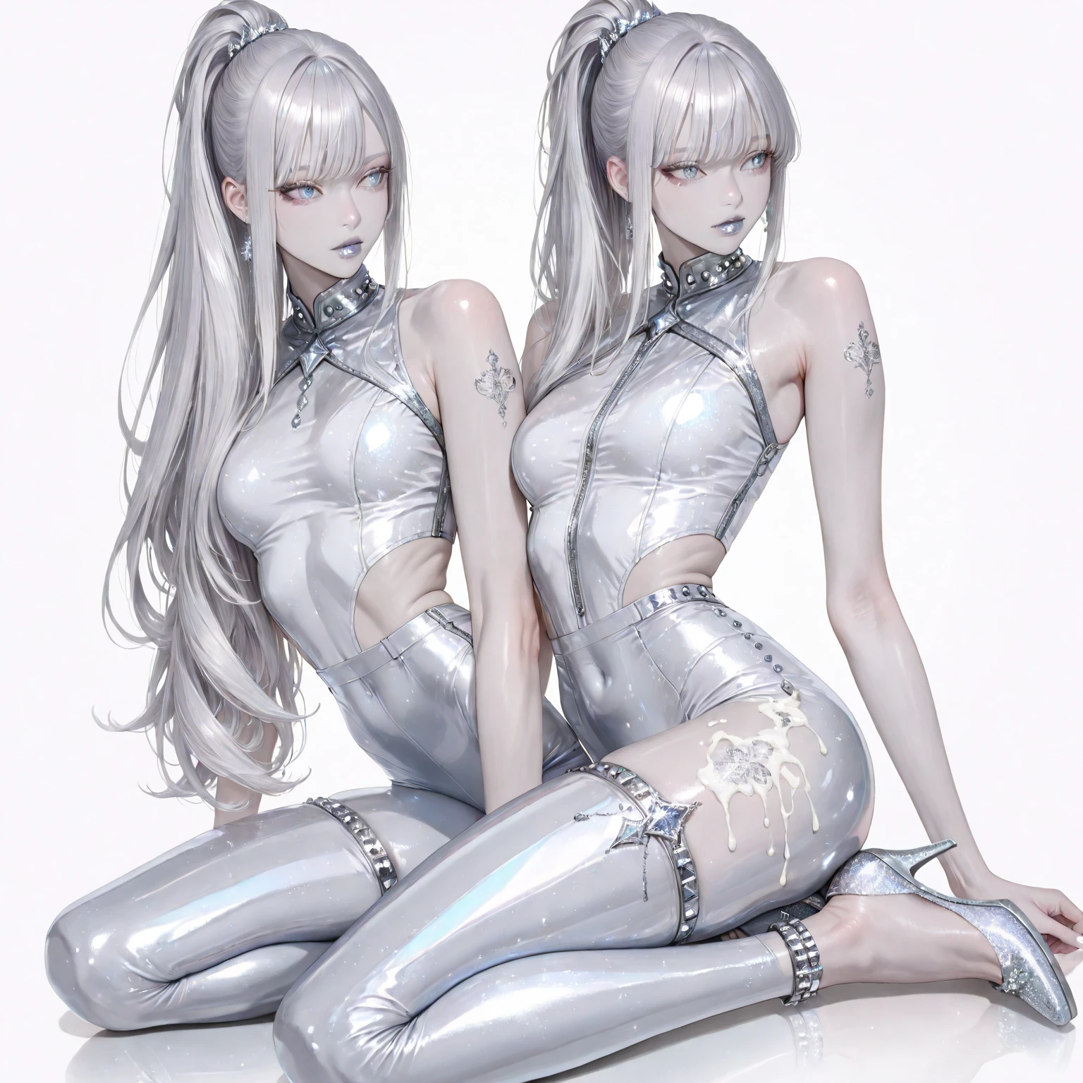 (Anatomically normal:1.8)、(9Life-size small face:1.8)、(She has an extreme exhibitionism habit and has a strong desire for everyone to see her naked.:1.8)、(She suddenly wanted to show off her beautiful bust to the viewers who were in love with her, so she took off her bra. She is a super beautiful gravure idol with a beautiful, slim and slender figure.:1.8)、(Super long, shiny, super straight silver hair that reaches down to her waist:1.8)、(Long, straight, silver hair that didn't get torn by the wind and fell straight down to her waist.:1.8)、(頭の上から綺麗な足のBare toesまで写っている上半身だけ全裸の全身写真:1.8)、Professional top-class gravure idol、(She is a very attractive woman with a beautiful hourglass figure and a completely naked upper body.:1.8)、(Thin and slender build:1.8)、(A naked waist that's too thin:1.8)、(Smooth, white, wrinkle-free skin all over the body:1.8)、Exposed, bare, beautiful legs that are too long and too thin、(The beauty of her naked legs, so thin:1.8)、(Professional top-class gravure idolらしい上半身が全裸になって全裸の綺麗な乳房を強調したセクシーな直立して綺麗で細い足を揃えているポーズ:1.8)、(頭の上から綺麗な足のBare toesまで写っている直立して立っているポーズの全身写真:1.8)、Bare deep collarbone、Naked smooth shoulders、Naked Deep Cleavage、The exposed upper body is completely naked. The young, firm, firm breasts are large and beautiful.:1.8)、(With her upper body completely naked, everyone can see her proud pink areola and erect, prominent nipples.:1.8)、The proud, protruding upper body shows off her bare breasts.、(The desire to show off beautifully shaped, large breasts while completely naked:1.8)、Dynamic Effects、Written boundary depth、Cinematic Light、Lens flare、Ray Tracing))、Fantasy、Big, beautiful blue eyes、A beautiful, symmetrical face、(Too beautiful small face:1.8)、A beautiful and small face created by a professional makeup artist to perfection、(A beautiful woman with a small face that is so beautiful you can't help but stare.:1.8)、Bare toes、jewelry、(Anatomically normal:1.8)、(No anatomical abnormalities:1.8)、(Professional top-class gravure idolらしい上半身が全裸になって見事に露出した上半身が全裸の垂れていない張りのある綺麗で大きな乳房を強調したセクシーなポーズ:1.8)、(立っている全身の姿の頭の上から足のBare toesまで写っている全身写真:1.8)、(Her beautiful legs are neatly aligned:1.8)、(She looks at the viewer with a look of genuine love and desire.:1.8)、(She was only wearing a pair of high quality, branded, ultra compact violet panties.:1.8)、(The upper body is completely naked:1.8)、(The upper half of the body is completely naked and not wearing anything:1.8)、(The upper body is completely nakedになって若さのある垂れていない張りのある綺麗な形の全裸の乳房:1.8)、(With her topless body exposed, her tiny waist was beautifully exposed:1.8)、(Her upper body was completely naked and exposed, revealing her beautiful pink areola and prominent, erect, naked nipples.:1.8)、(Her bare upper body is completely naked and exposed, revealing her beautiful vertically split bare navel.:1.8)、(A photo of a gravure idol completely naked from the waist up, taken by a professional photographer in a photo studio.:1.8)、(Anatomically, there is no abnormality in the face.:1.8)、(Anatomically, there are no abnormalities in the upper body.:1.8)、(Anatomically, there are no abnormalities in the entire body.:1.8)、(No anatomical abnormalities in the upper body:1.8)、(No anatomical facial deformities:1.8)、(Anatomically, there is no abnormality in the face.:1.8)、A beautiful topless woman、(Anatomically normalな体全体:1.8)、(A very beautiful, very pretty, very attractive woman was completely naked from the waist up, revealing her young, firm, beautifully shaped breasts, her extremely slim waist, and her long, slender, beautiful legs, all wearing only a pair of ultra-compact, branded violet-colored sexy panties.:1.8)、(The upper body is not wearing anything:1.8)、(She was wearing only a pair of violet, very compact panties.:1.8)