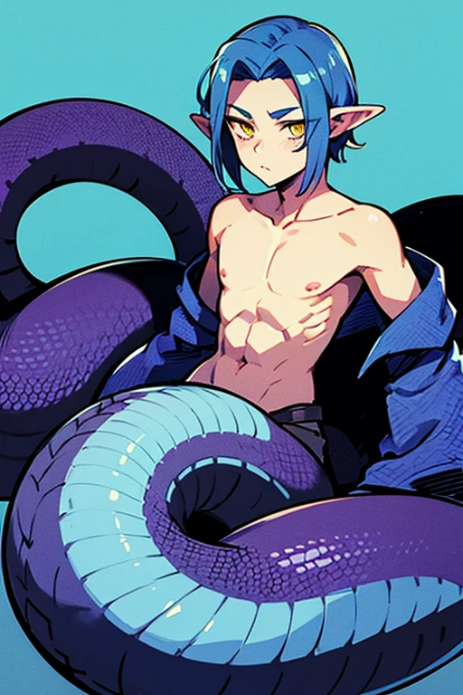 masterpiece, best quality, high quality, 1boy, solo, male focus, looking at viewer, Shiota_nagisa, Blue hair, Blue eyes, Short twintails, Shy, Sweat, Seen from the front, Nude, Tentacle, looking pleasured, (Tentacle in ass), (Tentacle in mouth), tentacle around leg, tentacle around arm, tentacle around waist, tentacle bondage,