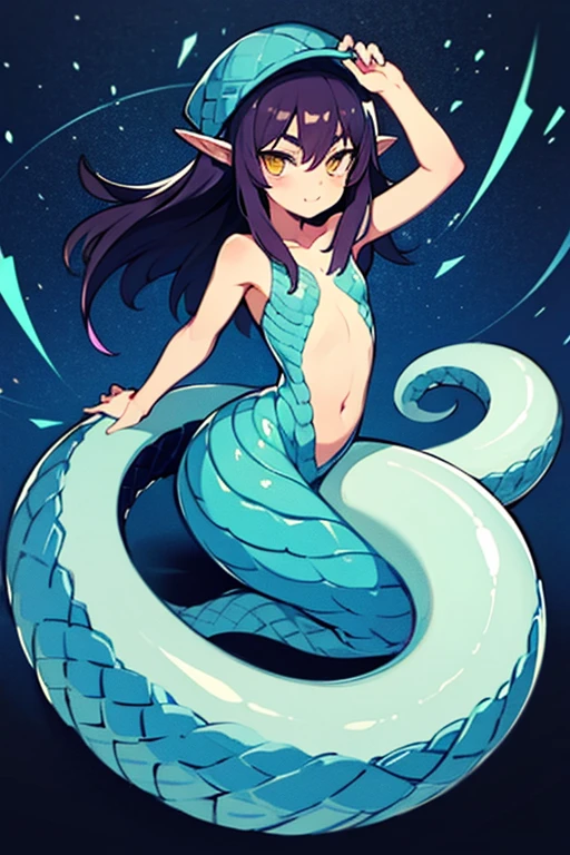 MALE 44 was old Mermaid, Brown Hair, Purple Mermaid tail, Top, Ear Fins, RUNE TATTOOS