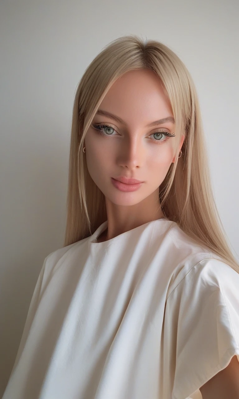 Blonde woman in white top and jeans posing for a photo., with long blonde hair, Portrait Sophie Mudd, beautiful young model, Style of Julia Razumova, with very long blonde hair, Dasha Taran, long blonde hair and big eyes, Yelena Belova, extremely long and thick blonde hair, 2 4 year old female model