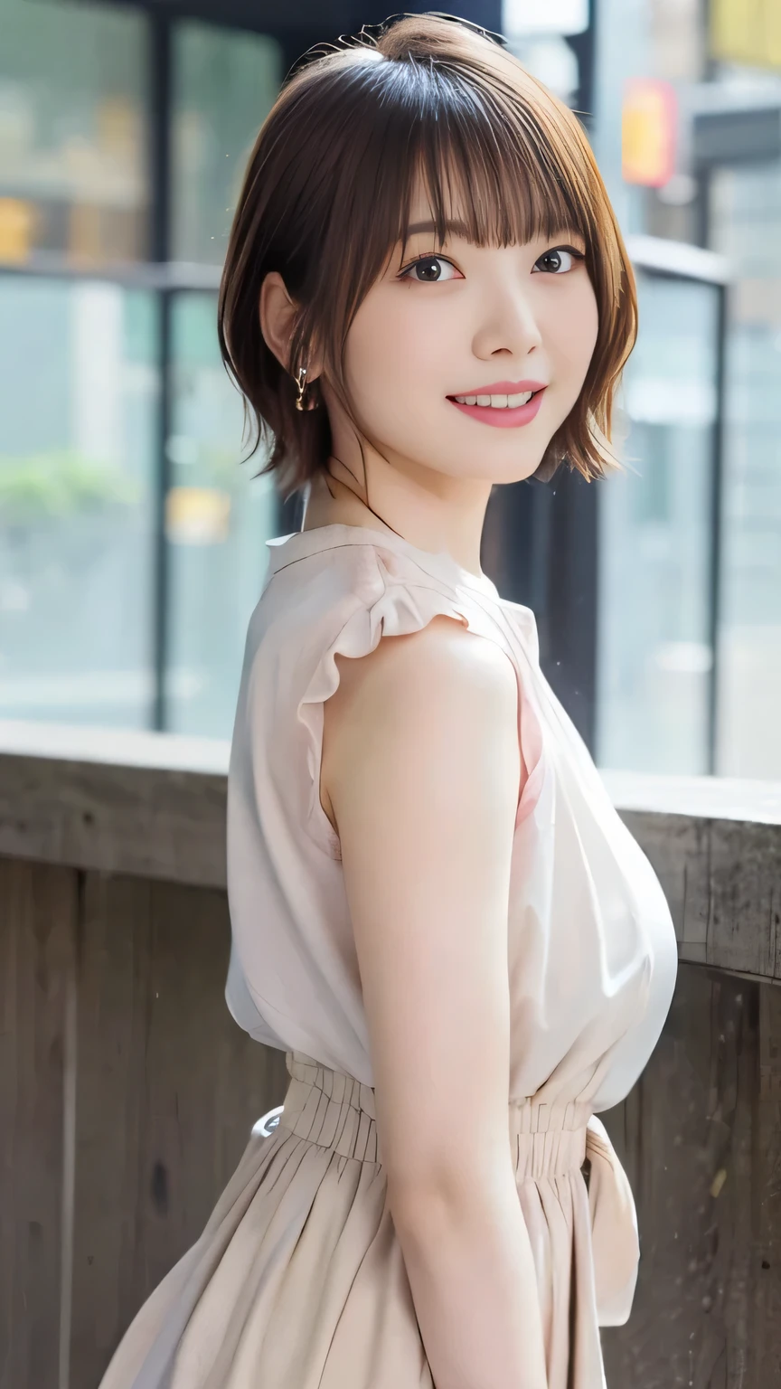 Tabletop, Highest quality, shape, Very detailed, In detail, High resolution, 8k wallpaper, Perfect dynamic composition, Beautiful details, dress,Very short hair, Center of chest, Natural color lip, Random sexy poses,smile,Women with perfect bodies
