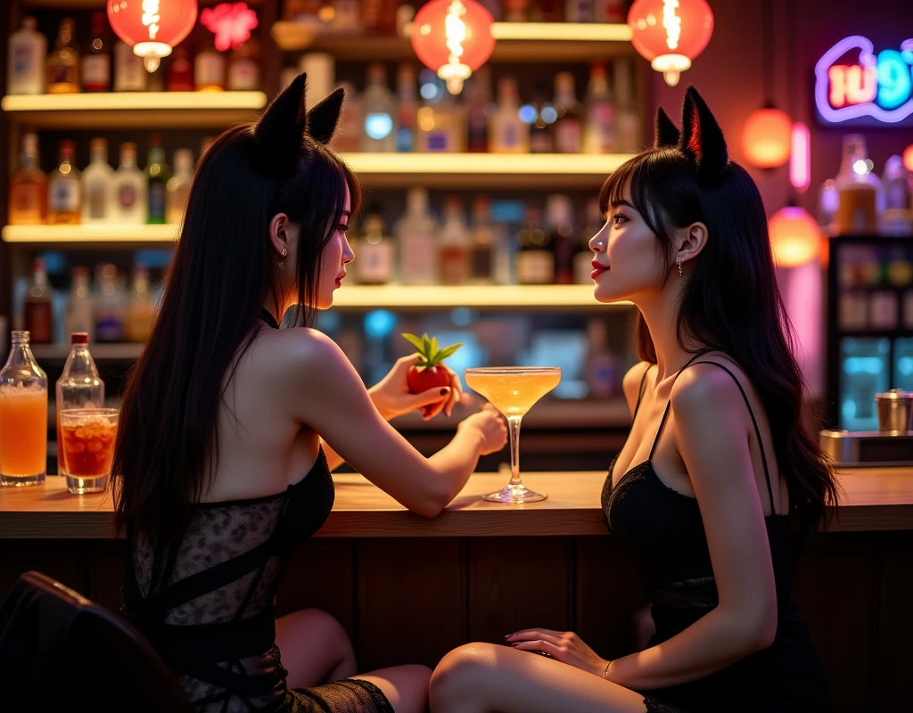 (masterpiece), (Highly quality), two women in party clothes, leather and lace, sitting in a bar, smoking cigarettes and drinking alcohol, Angel is split in two with smoke, devil versus angel, 2 angels, Devil's Wings, with two pairs of wings, angel versus devil, fallen angels, 2 wings, heaven, with devil's infernal wings, sexy movie photo, drinking and smoking, Cinematic. by Leng Jun, Dark Coffee Angel