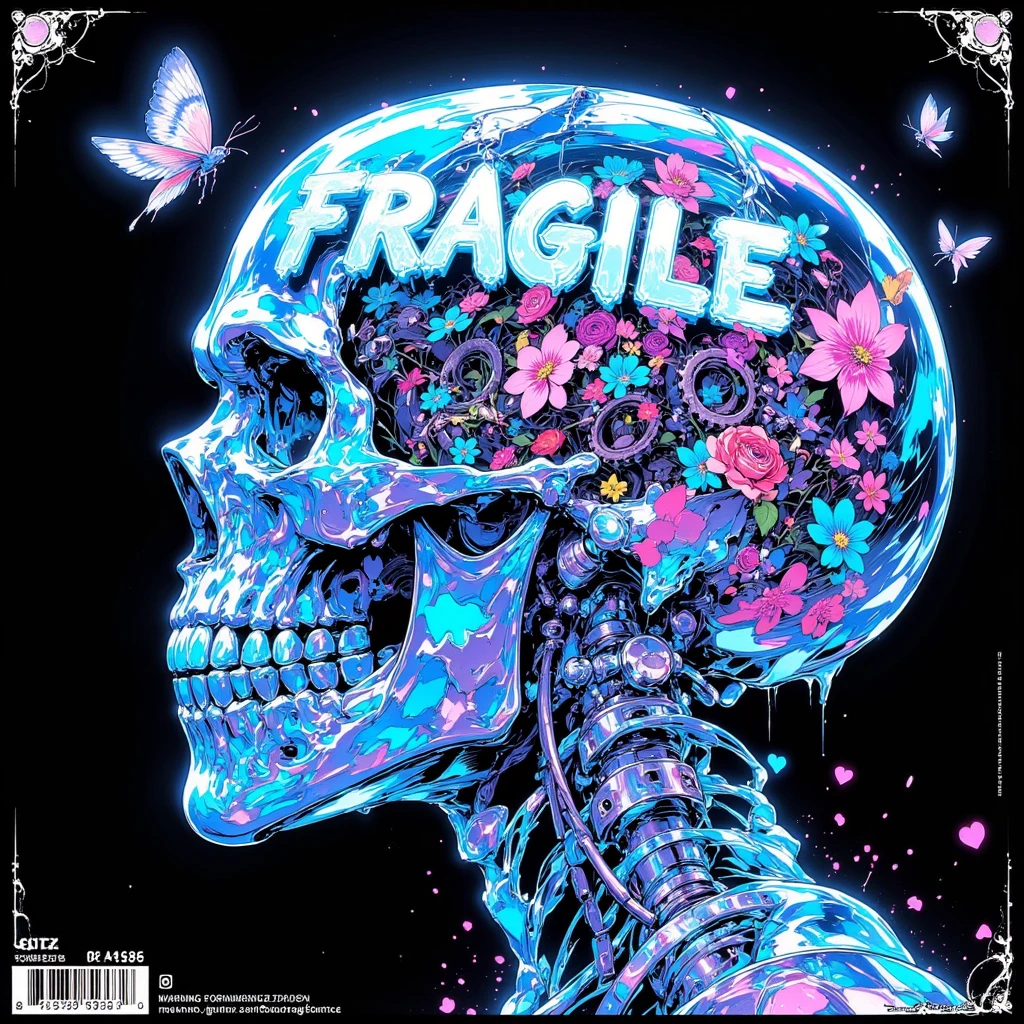 Iridescent Skull with Neon
Floral Crown and
Butterflies: A skull with a
crown of glowing
neon-colored flowers and
butterflies, each element
shimmering with iridescent
light. The text "Spank Me
Big Daddy" is written in a
playful, curvy neon font,
wrapped around the base
of the skull.