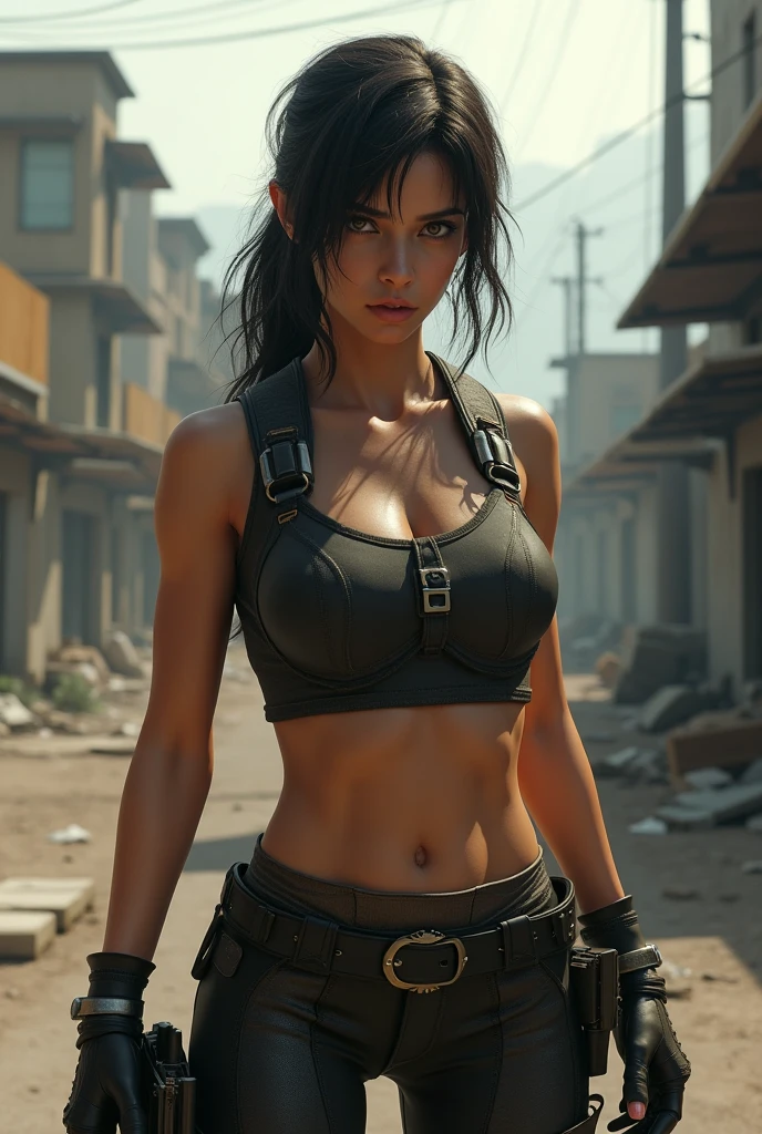Wide-angle shooting, Beautiful young explorer, Long black hair in a ponytail, smooth, wear glasses, Wear the Tomb Raider outfit., In the ancient Egyptian tomb.