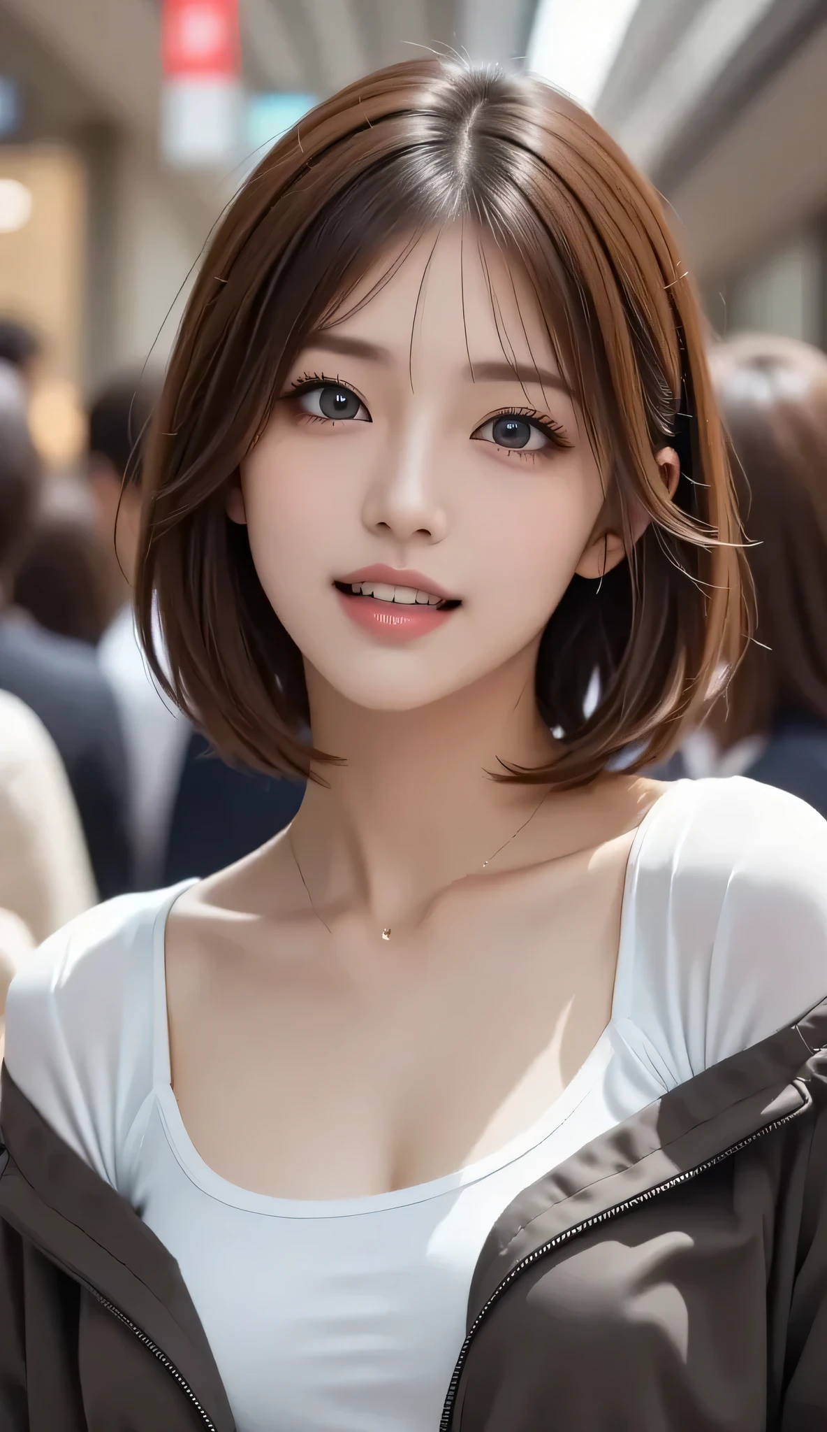 1 Female、40 years、Ultra detailed face、Detailed lips、Detailed eyes、double eyelid, (Medium Short Hair、Huge breasts:1.5)、Summer Sweaters:1.1, ((Highest quality、8k、Photorealistic, masterpiece:1.3))