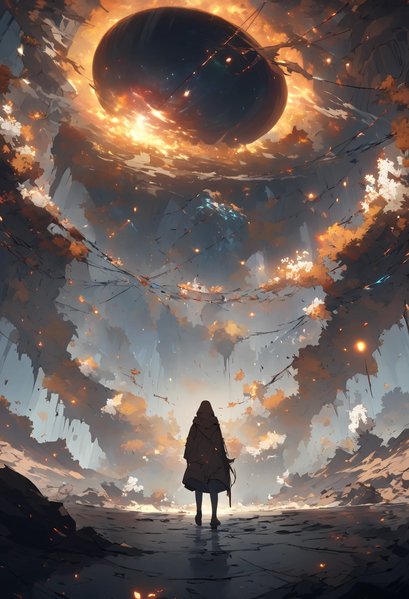 the environment is An immensity made of threads stretched in the void, Each thread is a broken link between two worlds. As they venture there, travelers can hear frozen thoughts Or walked in the memories of others. Some threads lead to pockets of alternate reality. 2d, organic and cosmic