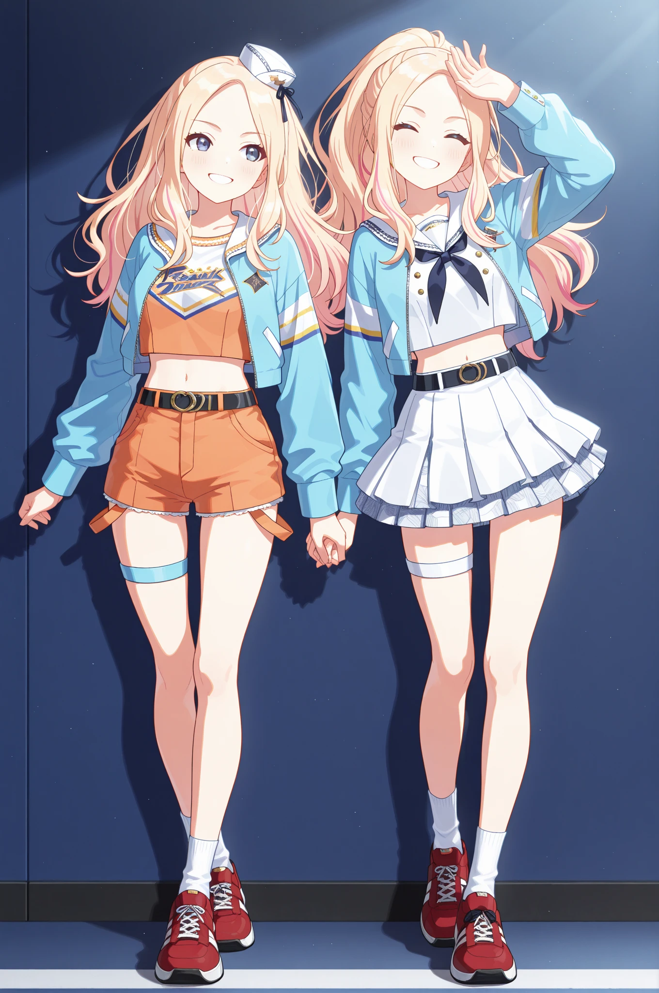 Dynamic posing, dynamic angle, Arrange pose,Top quality work,Show Legs,sexy, ((wavy hair, pale skin, long light ginger hair),((light blue eyes)), freckles, 16 years old, Rose cheeks, Pretty cute Face, A perfectly proportioned face,full-body view, amazing, small round chest、Beautiful eye details、Beautiful eyelashes、beautiful double eyelid, with blush cheeks,