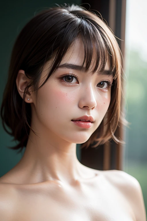 (Ultra High Resolution, Photorealistic, Realistic, Best Quality, Photorealistic),
(((High definition skin,visible pores)))),(real person,photo),
((Mix 4)),
(8K, raw photo, highest quality, masterpiece), (1 Japan schoolgirl), photon mapping, radiosity, physically based rendering, automatic white balance, ((face close-up, unforgettable smile, moist lips, short hair))), mastoid, watery eyes, eyelashes, clear double eyelids,
(blush | cute and playful | adorable | thin | thick bangs | beauty | 21 years old | cute looks | under 18), (breasts))),(Viewer),((irises and pupils are rounded,pupils reflect the surroundings,eyes are the same size)))), (thin)))),Golden ratio face, golden ratio body, bangs, thick bangs