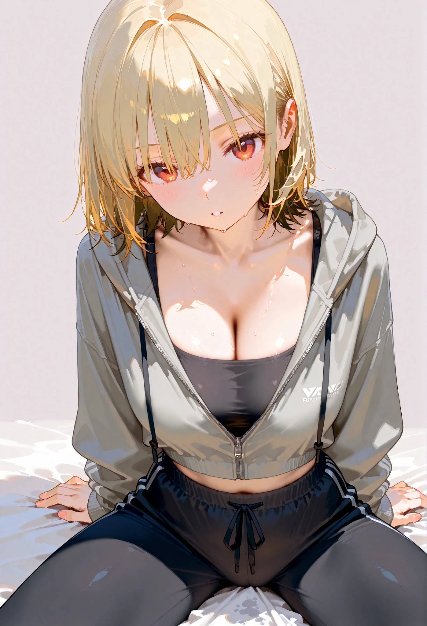 A Beautiful Young Woman with sun dappled skin Dirty Blonde hair and Deep Brown eyes wearing a black hoodie