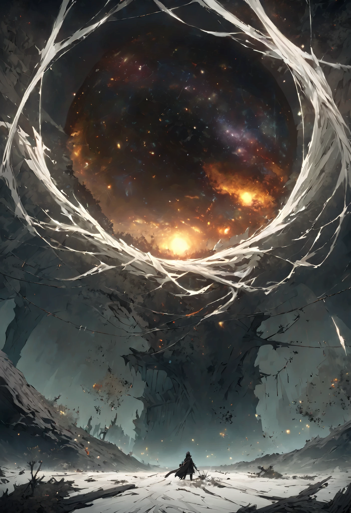 the environment is An immensity made of threads stretched in the void, Each thread is a broken link between two worlds. As they venture there, travelers can hear frozen thoughts Or walked in the memories of others. Some threads lead to pockets of alternate reality. 2d, organic and cosmic, bloodborne