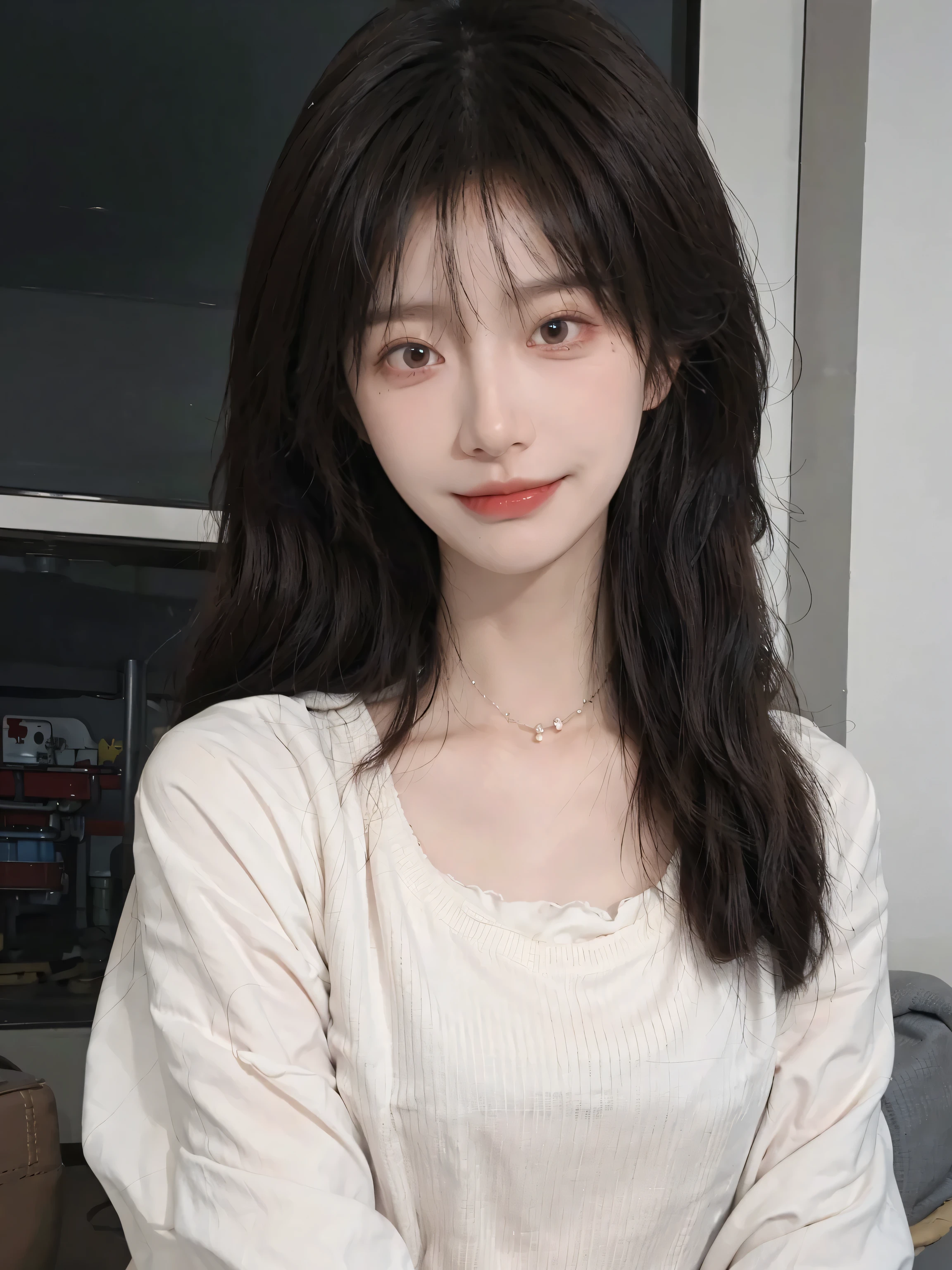 best qualtiy， 超高分辨率， （realisticlying：1.4），cute hairpin，Baoyu Girl，1girll, ,Cropped red sweater，，Beautiful woman with a slim figure:1.4, Abs:1.1, (A brown-haired, mideum breasts:1.3),  浴室,Ultra-fine face，Elaborate Eyes，二重まぶた，ssmile，choker necklace