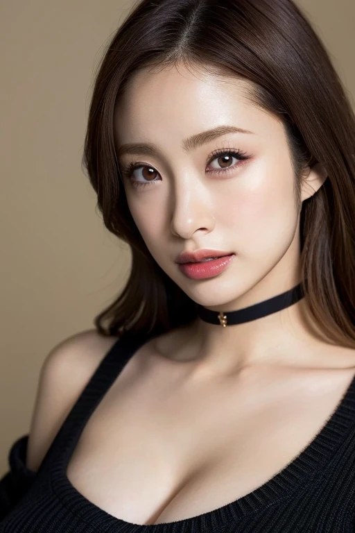 masterpiece, Highest quality, High resolution, 8k resolution, Realistic, Super detailed, Sharp focus, RAW Photos,
One girl, Beautifully detailed face, Beautiful attention to detail, Beautiful details on the fingers, Beautifully detailed skin, Dark Skin, (Huge breasts:1.2), Cleavage, (belly button:1.2), abdomen, (Hair on one eye), choker, Earrings, (Sapphire Eyes), Mischievous face, blush, dress,