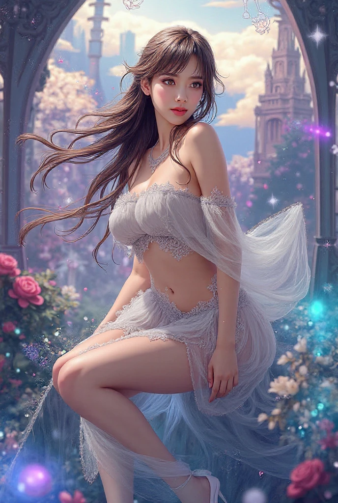 1 girl, (Rainbow hair, colorful hair, half blue and half pink hair: 1.2), , blue sky, holding a wand, summer (season), petal liquid, black cloak with hood, red and black torn dress, skirt: 1.2, (golden long curly hair: 1.5), sky, outdoors, clouds, smile, sky blue eyes, exposed shoulders, perfect hands, hand details, repaired fingers. Earrings, ocean+background, lookingatviewer, denim lens, top quality, rich details, perfect image quality, sunrise, scenery, bright colors, clear focus, best quality, depth of field, cinematic lighting, petals in the wind, (silver eyes), silver hair, extra long hair, slight blushing, slight smile,
(Luminous: 1.5), maid, glowing hair, looking from above, hands clasped together, close-up, super realistic 8k cg, perfect face, flawless, clean, masterpiece, professional artwork, famous artwork, perfect face, beautiful face, beautiful eyes, (perfect female body), solo, (immersive atmosphere, light and dark contrast: 1.5, bright lighting: 1.2, bright lighting)
, (powder blusher: 0.5), charming expression, extremely delicate eyes, thick thighs, plump and plump beautiful detailed background, depth of field, lifelike: 1.3, long lens, shirt, pleated skirt, sitting, whole body, (ambient light: 1.3), (film composition: 1.3) (neon light: 0.1), (HDR: 0.1), emphasis on lighting, white pantyhose, ((best quality), (masterpiece), (details: 1.4), 3D, beautiful Cyberpunk female image, HDR (high dynamic range), ray tracing, NVIDIA RTX, super resolution, illusion 5. Subsurface scattering, PBR texture, post-processing, anisotropic filtering, depth of field, maximum clarity and clarity, multi-layer texture, albedo and specular reflection map, surface coloring, precise simulation of light material interaction, perfect proportion, octane rendering, dual tone lighting, wide aperture, low ISO, white balance, one-third rule, 8K RAW, (best quality), (masterpiece), (detailed information: 1.4), 3D, beautiful cyberpunk female images, HDR (high dynamic range)