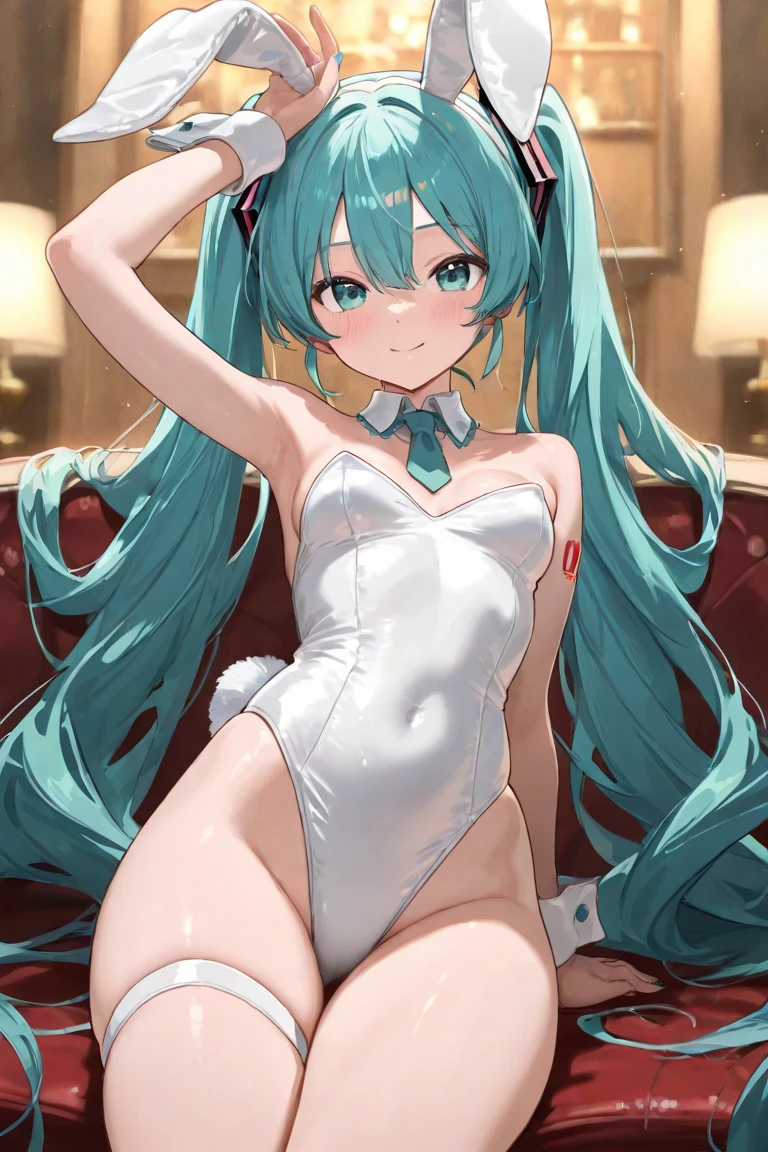 (nsfw), Highest quality, Masterpiece, 8K, alone, 1 girl, solo, only, ((I want to be a secret power), Epsilon:1.3), Light blue hair, Long twin tails), Pointed Ears, Fairy, (Topless:1.5), (Detailed boobs:1.5), (Small breasts:1.5), (Flat Chest:1.5), Athletic ability, Pointed Ears, See through, underwear, underwear only, smile, Aggressive girls, indoor, Sitting, On a white bed, slim body