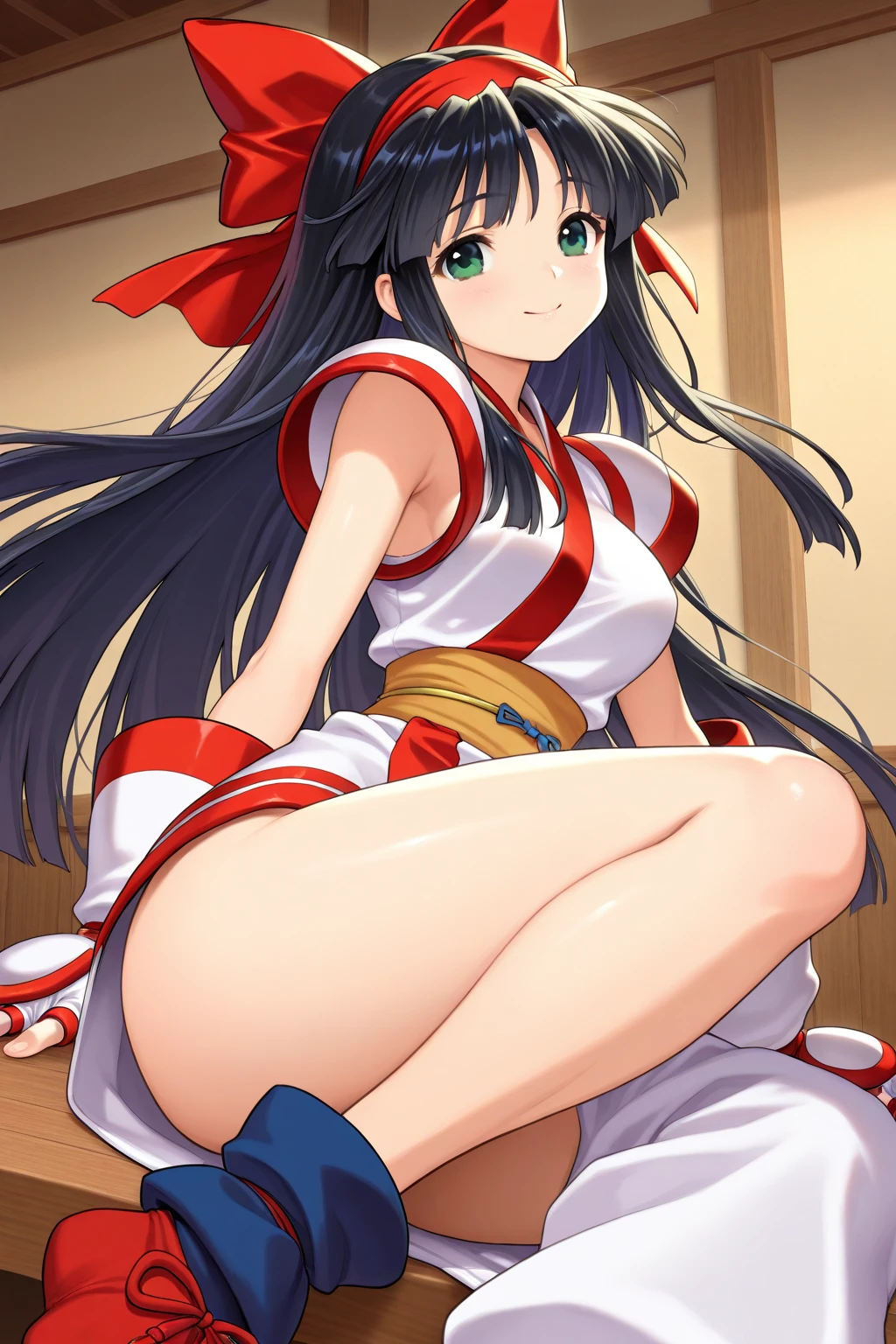 (masterpiece, best quality:1.2), 1girl, solo, crying face, nude, black hair, squatting down, legs open, between legs