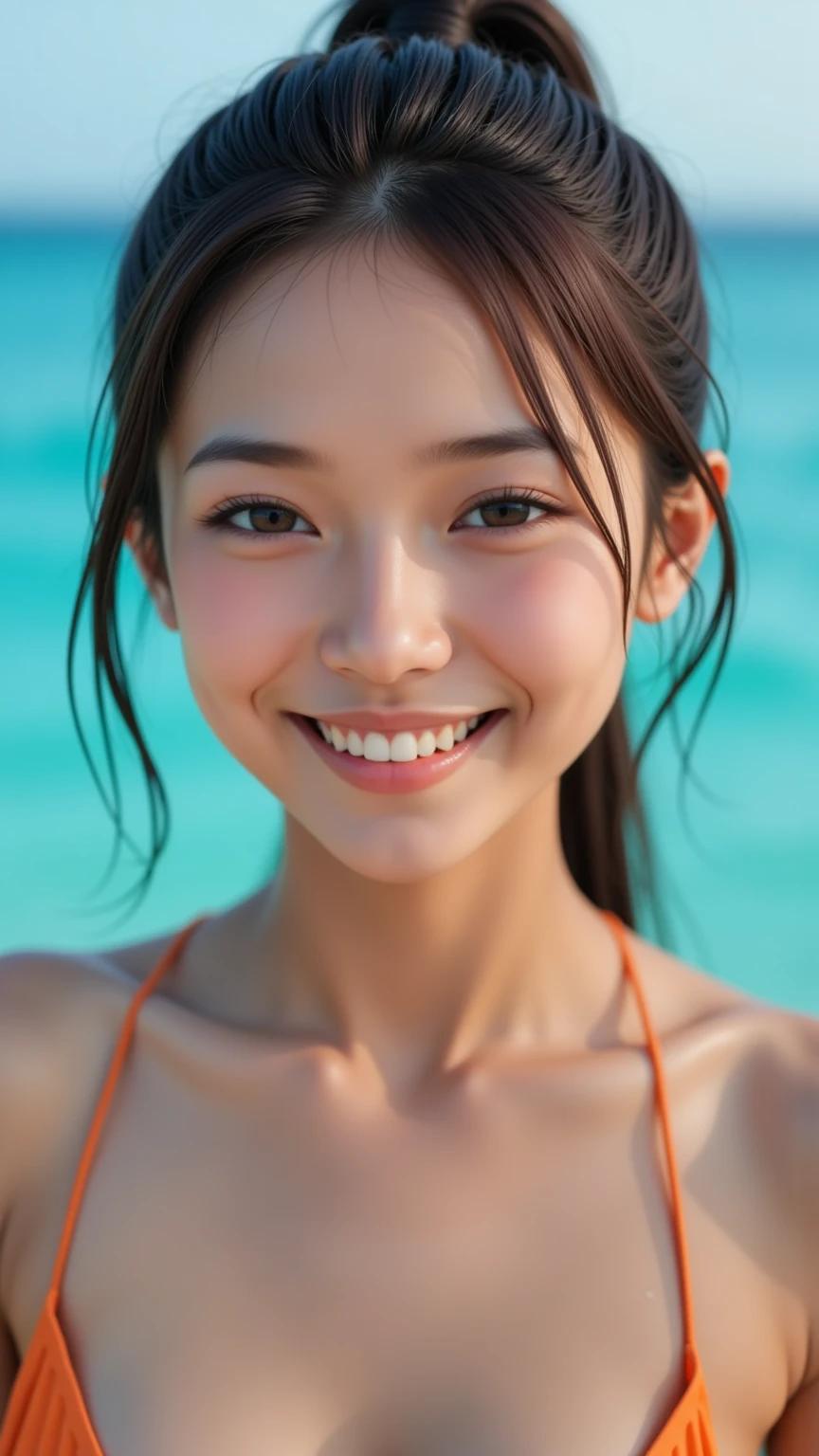 (masutepiece:1.3), (8K, Photorealistic, Raw photo, Best Quality: 1.4), Japanese, (1girl in), Beautiful face, (Realistic face), (Black hair), Beautiful hairstyle, Realistic eyes, Beautiful detailed eyes, (Realistic skin), Beautiful skin, Attractive, 超A high resolution, A hyper-realistic, Highly detailed, Golden ratio,School uniform. (3 Gills:1.5),  (Sony Alpha 1, 50.1 megapixel full-frame CMOS sensor, 8K video recording function), (telephoto lens), (Realistic),(8K, 超A high resolution, Best Quality, masutepiece:1.2),Ultra-detailed,beautifull detailed face, FULL ANATOMY,(Beautiful detailed eyes:1.3),Smile,extremely delicate and beautiful,
Extremely detailed,
nffsw,
Unity,
8K Wallpaper,
amazing,
finely detail,
Ultra-detailed,
High resolution,
Extremely detailed,
extremely detailed eye and face,Wet, ((Luxury Hotels:1.1)),((Colorful micro bikini:1.1)), [Ponytail],(huge-breasted, cleavage:1.3),