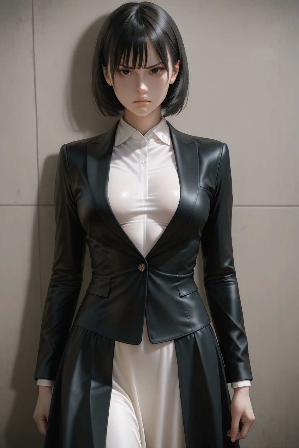 tmasterpiece, Hot lens, ((best qualtiy)), absurderes, Perfect anatomy, Tae Takemi, (Small smile), choker necklace, choker necklace, choker necklace, shift dresses, (:1.3), no-bra, well-defined abdomen, labcoat, standing on your feet, Doctor's office background, sexyposture,(cleavage)