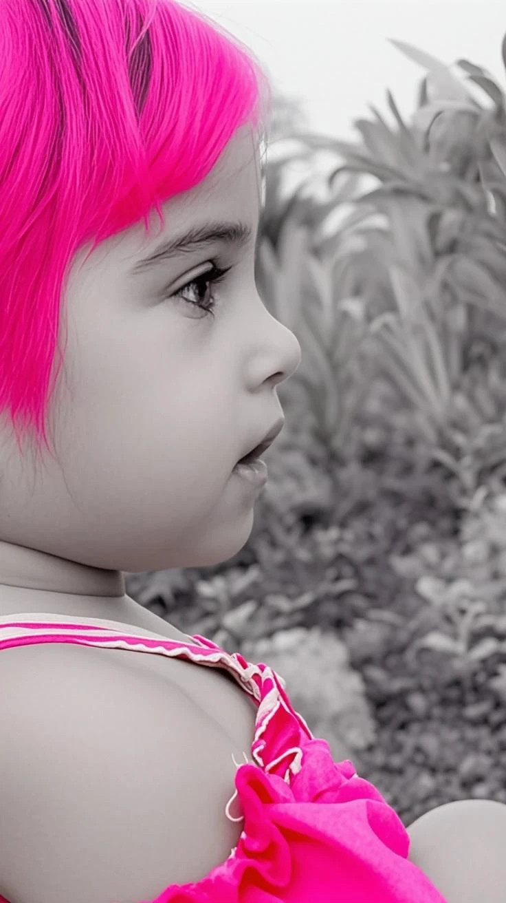 a CHILD girl with a pink hairstyle, little girl with magical powers, painting digital adorable, Arte digital 4K realista, Arte digital 4K realista, Retrato VFX altamente detalhado, retrato da menina de glowwave, Arte digital alucinante, 4k symmetrical portrait, 4k symmetrical portrait, Arte digital alucinante, Arte digital 4K perturbadora