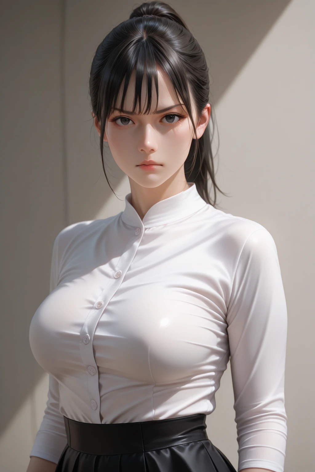 best quality, masterpiece, high_res, 1girl, Beautiful face, (photo realistic:1.3), rim lighting, (high detailed skin:1.2), 8k uhd, dslr, high quality, high resolution, 4k, 8k, Bokeh, medium breasts, absurdres, ponytail contorted, best ratio four finger and one thumb, drenched shirt, drenched chest, drenched body, soaked shirt, no bra, (realistic:1.2), gym uniform, backlighting, highly detailed, wearing a thin shirt dreamy wet breast sweat,