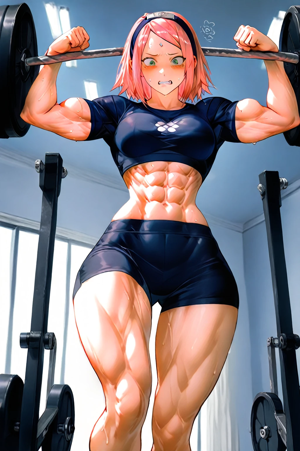 (((Nino Nakano)))、Pink and short shoulder length hair, reddish orange hair,、butterfly hair ornament, (Purple eyes),、Huge breasts、(very short black bikini)、(red blush: 1 )、(((is standing)))、earring、(bad mood), muscular legs, muscular belly, bare feet, nails with touches of pink, (full body photo), (((in the motel room)) ), glowing eyes, eye reflection, evil smile, bad mood, anime, anime style, ray tracing, glare, bright light, drop shadow, panorama, Sony FE, high definition, artwork, accurate, anatomically correct, skin Textured, Super Detail, High Resolution, High Definition, 16K