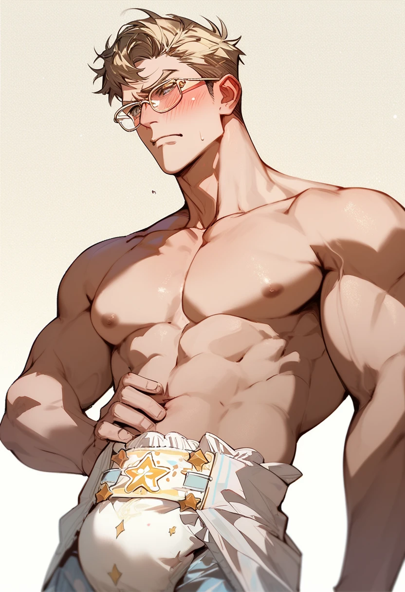 a humanoid wolf, man, muscular, cappuccino coat, micro bikini, sweating, marked, sexy, Mechanical workshop