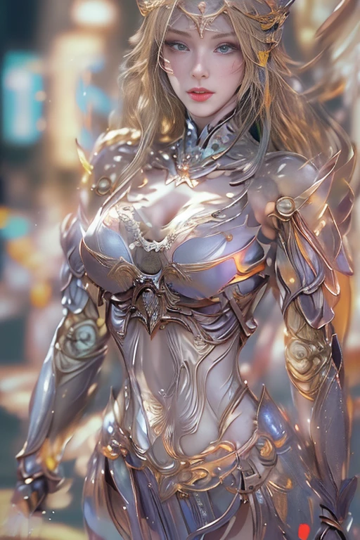 (((of the highest quality: 1.4))),(unparalleled masterpiece ever), (Ultra high definition),(Ultra realistic 8K CG), (((adult body))), (((1girl in))), ((( Short ponytail hair ))), perfect bodies,,Beautiful and well-groomed face, (muscular body:1.4), (Saint Seiya God pegasus cloth, headgear, white hair ornament), Detailed breastplate, gauntlets、is standing, (Image from head to thigh),(( White Blonde Shorthair )),, Simon Bisley's urban savage style,Detailed ancient Roman background,Clean abs, Complex equipment, gold with blue stars and gold and blue stripes, pegasus cloth armor, Poison tattoo, (Thin pink lips: 0.8)