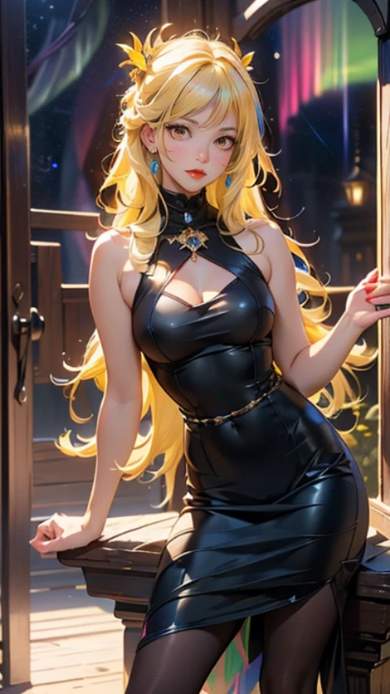((high detailed, best quality, 4k, masterpiece, hd:1.3)), ((best quality)), (((HD))), (((8k))), (ultraDH), (ultra HD), Snowy Forest background, snowflake pattern, Princess Daisy, blue eyes, BREAK blue eyes, seductive, attractive, smooth anime cg art, 36C breasts, long legs, vivid colors, detailed digital art, slim body, perfect skin, dark blonde hair, long hair, blonde hair, blonde hair, BREAK crown, cleavage, 36C cleavage, looking at viewer, BREAK looking at viewer, extremely detailed face, red santa suit, red santa claus suit, santa claus suit, earrings, gem, dark black makeup lips, dark gothic eyeshadows, dark eyeshadows, black eyeshadows, black sexy lips, black lips, (dark:1.2), dark lips, very dark lips, (perfect hands, perfect anatomy), black makeup, black medium lips, black thick lips, detailed fingers, five fingers per hand, 5 fingers, (1 girl), detailed lips, detailed black lips, black painted lips, gothic painted lips, BREAK night, night sky, (breast focus), (arms outstreched:1.2), (from above:1.1), (breasts out:1.3), (off shoulder:1.1),