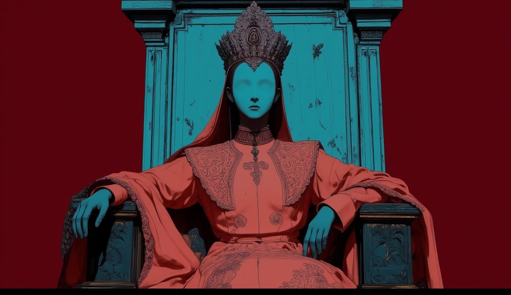 A demon meditating in front of a pile of masks, Zhang Jingna&#39;s stay, Photomontage, Hirohiko Araki, oriental, Sergio Toppi, theatrical, poster art
(Whole body:1.5),