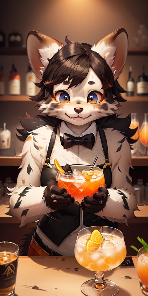 cover page, highres, top quality, best quality, paid reward available, unparalleled masterpiece, perfect artwork, absurdres, High-quality illustrations, super high resolution, detailed background, scenery, bar counter, depth of field((blurry background))volumetric lighting(highly detailed beautiful face and eyes)absurdres, perfect anatomy(angelic cute 1girl, kemono, bunny girl, bunny suit, large breasts, Polori, Lower breasts, Show off, Cleavage)(One breast visible, Milk protruding, Half-undressed, Bra flipping)(furry)(furry anthro:1.7)(Furry body, rabbit facial features, rabbit body features)(rabbit ear, very detailed body fur)holding cocktail glass, emphasizes the chest, Pouring a cocktail onto the Cleavage, smile, Embarrassing, erotic, looking at view, upper body(highly detailed beautiful face and eyes),
