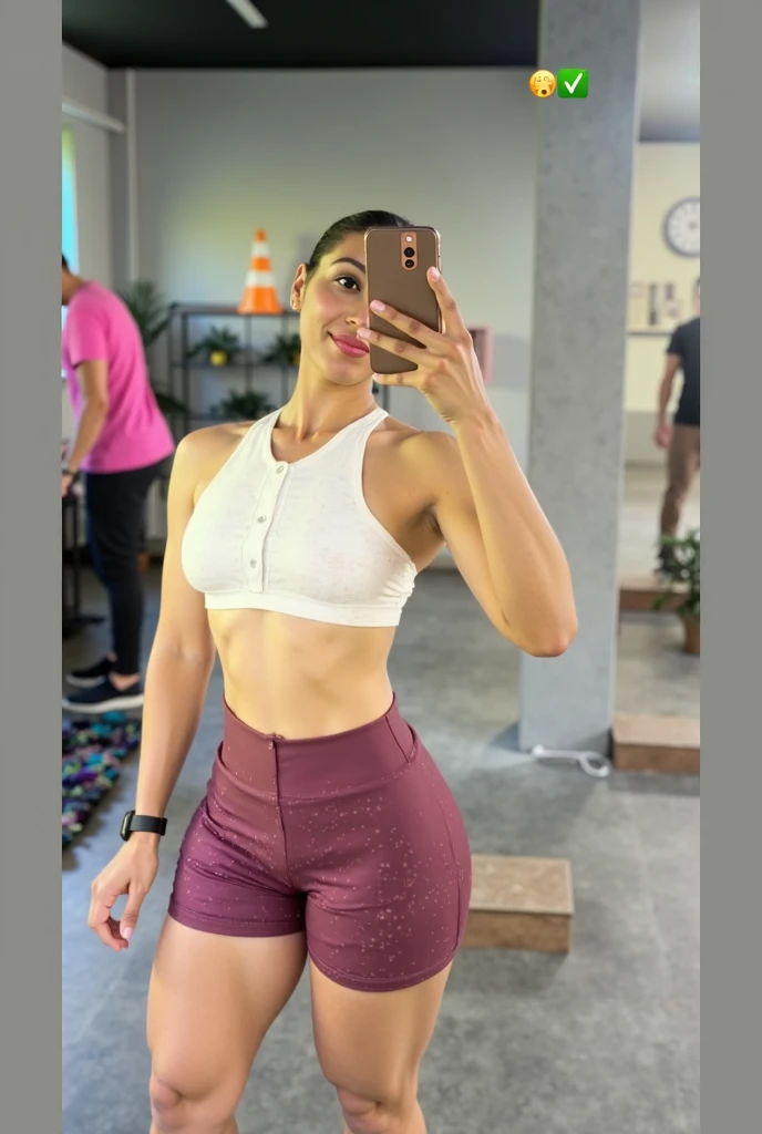 18 year old girl with dark brown wavy hair at the gym
