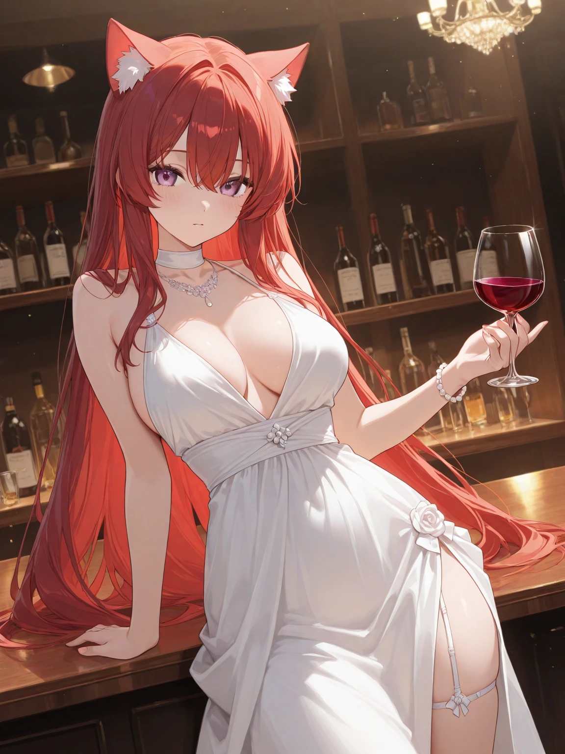(masterpiece, best quality), female teenager, buoyant, sub-saharan african, brown eyes, large ears, narrow chin, narrow jaw, high cheekbones, sculpted ankles, birthmarks, strawberry blonde voluminous curls hair, awe wearing thong, teddy, , hand on waist, placing a hand on the waist with a confident look, exuding allure and elegance, city lights, the glittering lights of a cityscape, providing a backdrop for urban romance, a cheerful café, with the aroma of freshly brewed coffee and friendly conversation