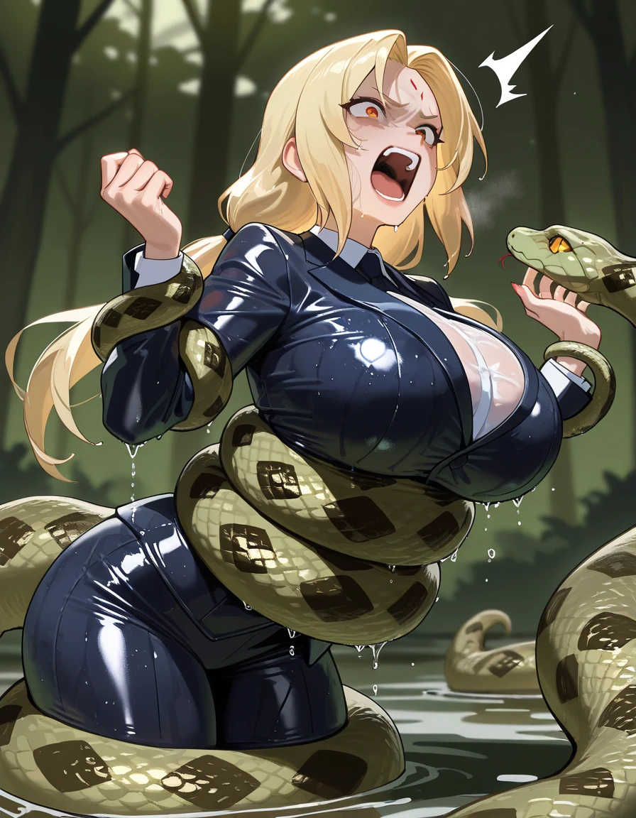 masterpiece, best quality, highres, Yamanaka Ino\(Naruto\), blonde hair, messy hair, long hair, unique hair detailed, breasts out, blue skirt, beautiful detailed eyes, cleavage, snake, (coiled), (python), snake scales detailed, restrained, scared face, crying, nude, garden, masterpiece}}}, {{highly extreme detailed}}, solo, Focus on the girl, anime, (milk dripped from her nipples), Nude, blush, {orgasm}, {sweaty}, {{python sex}}, (((object insertion))), jangle, spread arms, interspecies, bestiality, (Giant python bestiality, Giant python sex, ((Giant python Rape)), Giant python Rape, Giant python Coils, Passionate Squeeze) (((Giant python coils, Passionate squeeze, ))), coils,((Ino is wrapped around a giant python)), ((giant python rape)), giant python sex, 