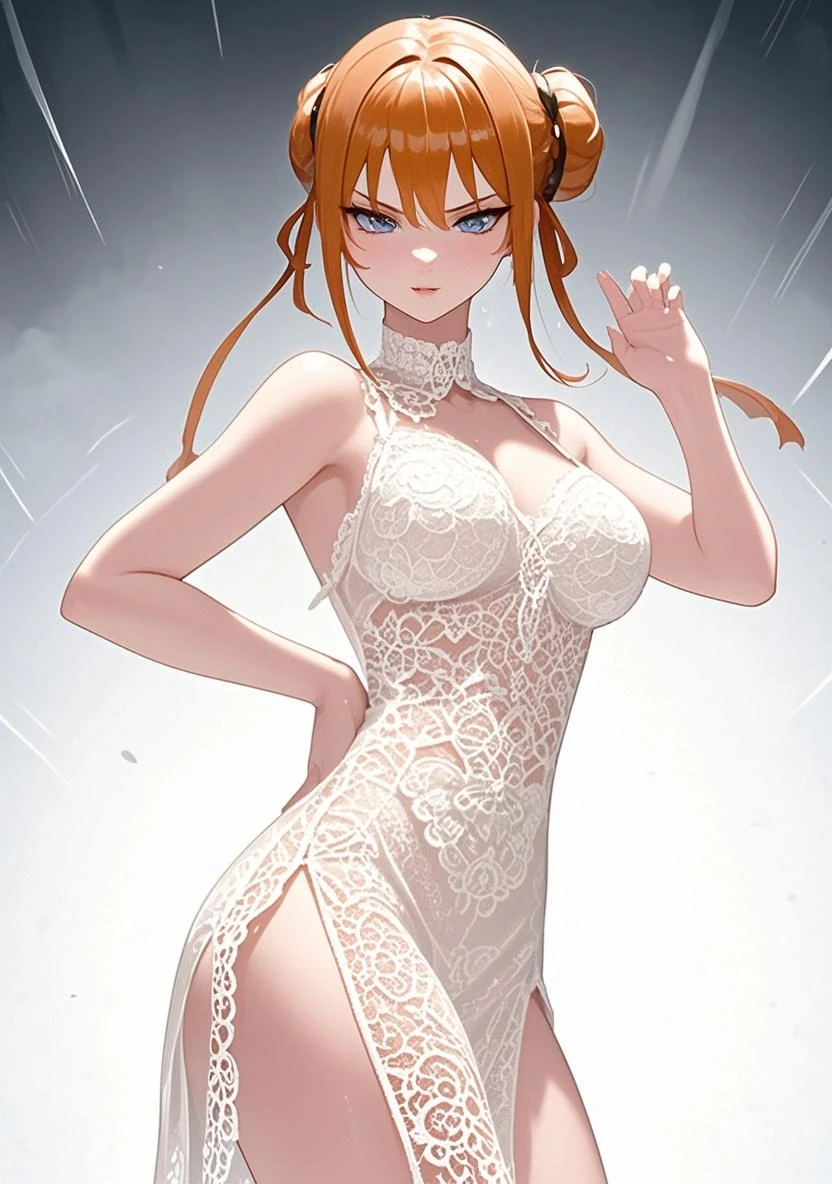 top-quality、Full limbs、complete fingers、one beautiful women、Beautiful Large Breasts、Medium short hair、straight haired、Red hair、(White High Neck Leotard:1.3)、Love、Naughty Poses、dance