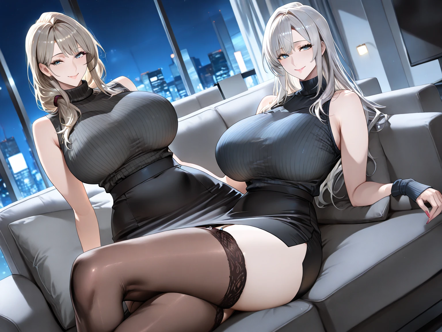 (masterpiece, best quality:1.2), (8k, best quality, masterpiece, Golden Ratio Composition,:1.3), woman, (Beautiful Japanese woman in her 40s), (Busty woman), (Thick thighs), (光滑的Long legs), (Wear a shirt,:1.2), (Huge breasts), (Long legs), Soft face line,Gentle,Silver short hair,